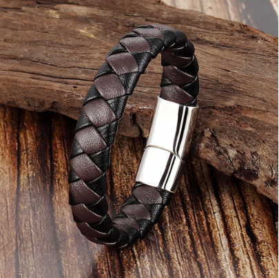 Black brown leather bracelet men's leather rope bracelet