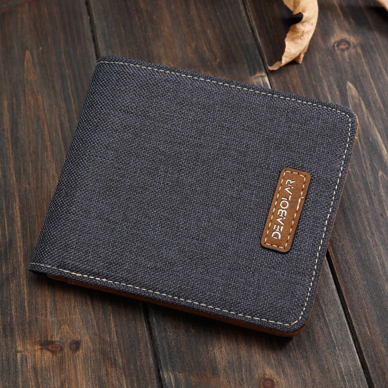 Hot-Selling Men's Short Wallet Student Japanese and Korean Casual Canvas Wallet Horizontal Ultra-thin Simple Wallet Trend