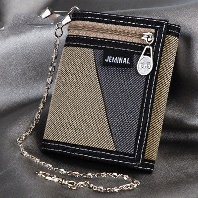 Men's Contrasting Color Casual Canvas 3 Fold Short Wallet