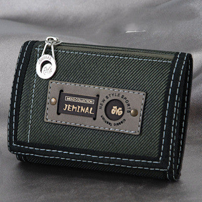 Men's Contrasting Color Casual Canvas 3 Fold Short Wallet