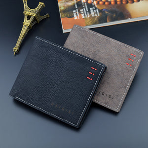 Men's Wallet Short Wallet Male Youth Fashion New Retro Frosted Large-Capacity Horizontal Soft Leather Wallet