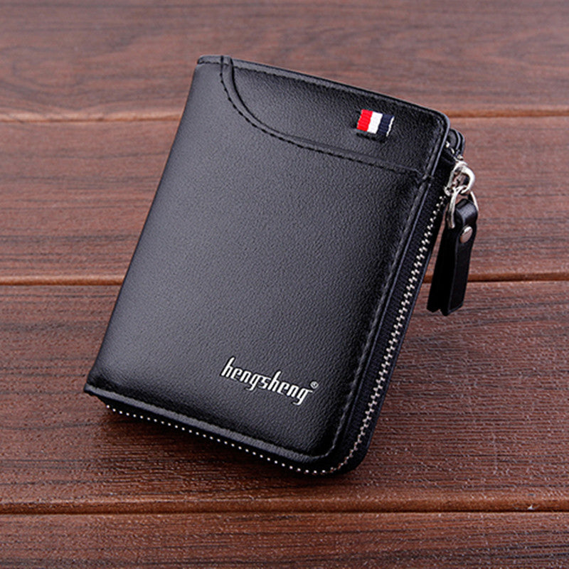 Men's Short Wallet Zipper Soft Leather