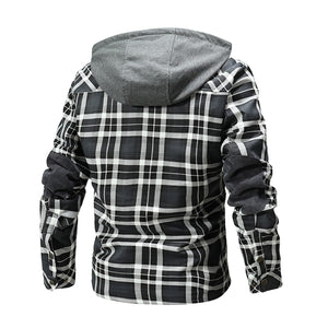 Men Warm Jacket Fleece Lining Lumberjack Plaid Hooded Jackets Snap Button