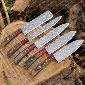 Personalized Custom 5 Pieces Handmade J2 Steel Chef Set - 5 Piece Kitchen Knives Set