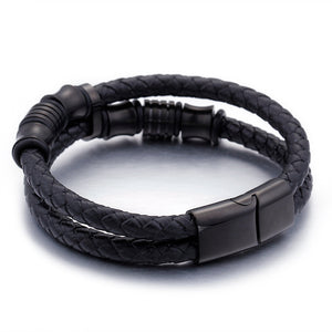 Gold Color Stainless Steel Leather Bracelet Men Black Mens Leather Wrap Bracelets Jewelry Wristband With Magnet Clasp