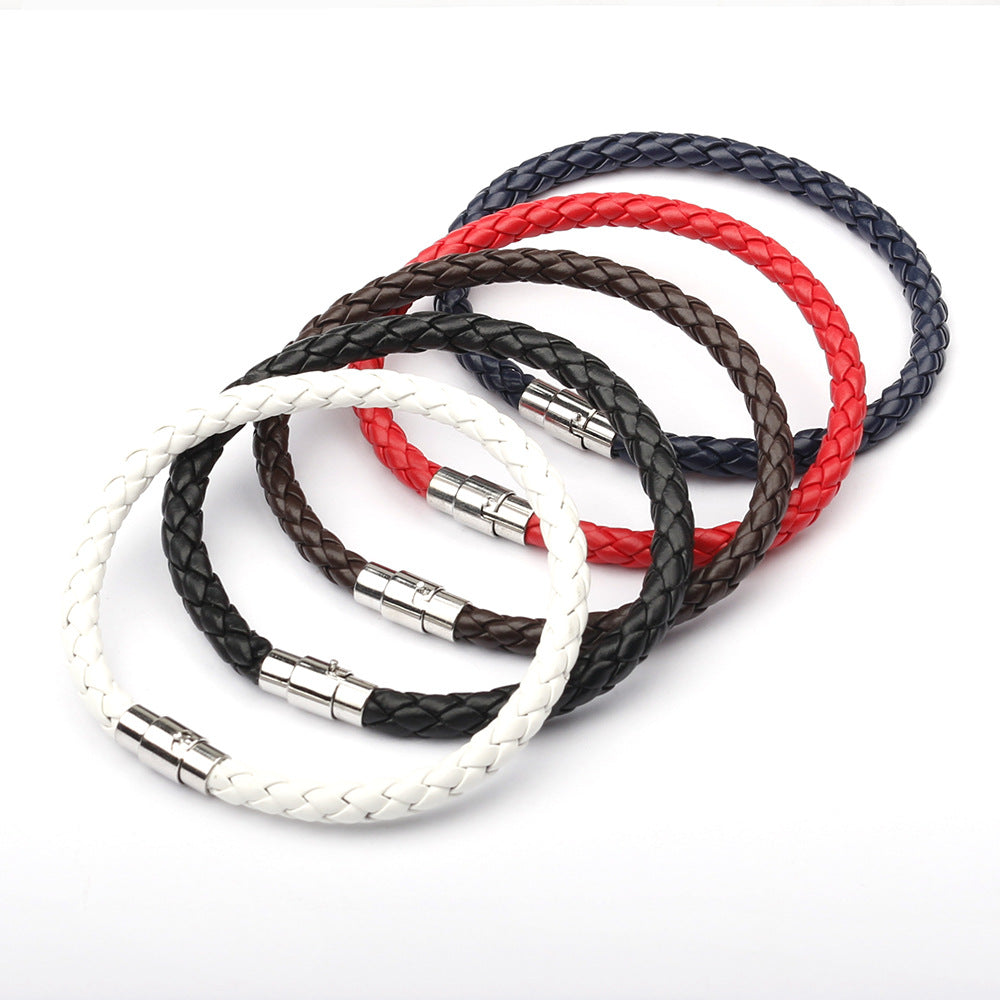 Magnetic Mens 6 Leather Cord Braided Bracelet