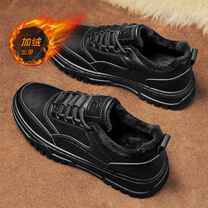 Autumn And Winter Low Top Brushed Thickened Warm Leisure Leather Shoes