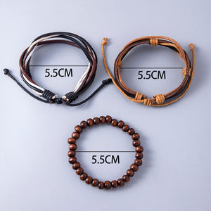 Vintage Multilayer Leather Adjustable Bracelets For Women Men Wooden Beaded Bracelet Ethnic Wrap Bracelets
