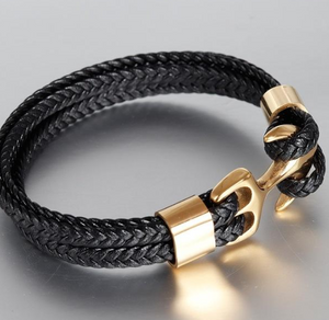 Men's Stainless Steel Anchor Bracelet Vintage Woven Leather Leather Bracelet Multilayer Leather Bracelet Couple Bracelet