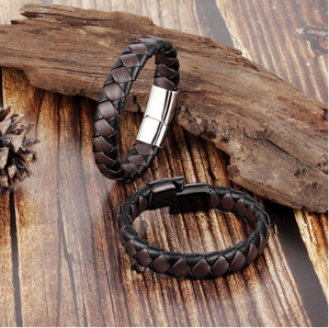 Black brown leather bracelet men's leather rope bracelet