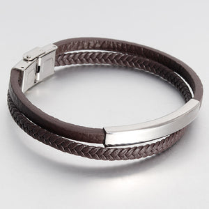 Double Layer Leather Rope Bracelet Men's Stainless Steel Genuine Leather Leather Bracelet Handmade Leather Bracelet Buckle Bracelet Jewelry