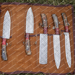 Personalized Custom 5 Pieces Handmade J2 Steel Chef Set - 5 Piece Kitchen Knives Set