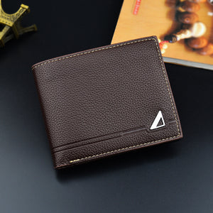 Men's Short Soft Leather Lychee Pattern Multiple Card Slots Wallet
