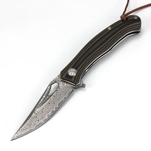 Caibei Dalbergia Wood Handle Damascus Steel Folding Knife