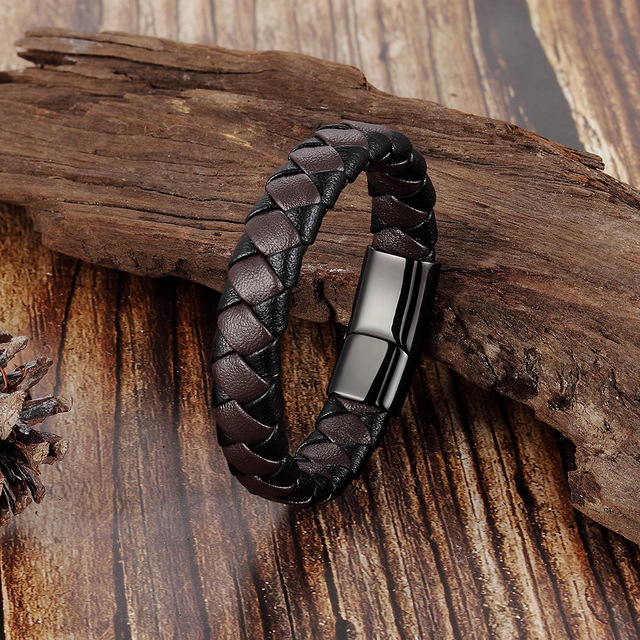 Black brown leather bracelet men's leather rope bracelet