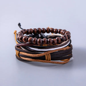 Vintage Multilayer Leather Adjustable Bracelets For Women Men Wooden Beaded Bracelet Ethnic Wrap Bracelets