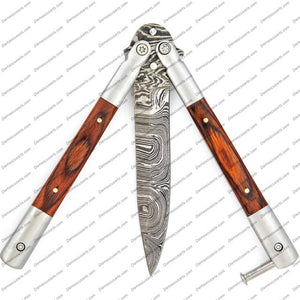PERSONALIZED CUSTOM HANDMADE PERSONALIZED CUSTOM HANDMADE HEAVY DUTY FOLDING BUTTERFLY KNIVES STAINLESS STEEL WITH LEATHER SHEATH, BUTTERFLY
