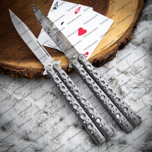 Personalized Custom Handmade Filipino Balisongs Butterfly Stainless Steel Flipper Knife World Class Knives with Leather Sheath