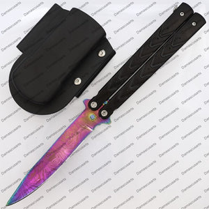 Custom Handmade Black Filipino Balisongs Butterfly Stainless Steel Flipper Knife World Class Knives with Leather Sheath