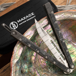 M390 Stainless Steel Filipino Balisongs Butterfly Knives Titanium, Carbon Fiber Knives with Leather Sheath, Butterfly Knife