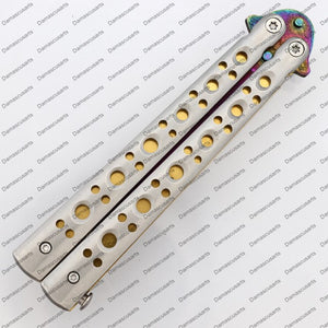 Titanium Custom Handmade Filipino Balisongs Butterfly Stainless Steel Flipper Knife World Class Knives with Leather Sheath