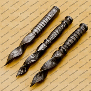 pack of 3 Dagger Hunting Knife Handmade Damascus Boot Throwing Kunai Knife Fixed Blade Hand Forged Knife Leather Sheath Gift for Him