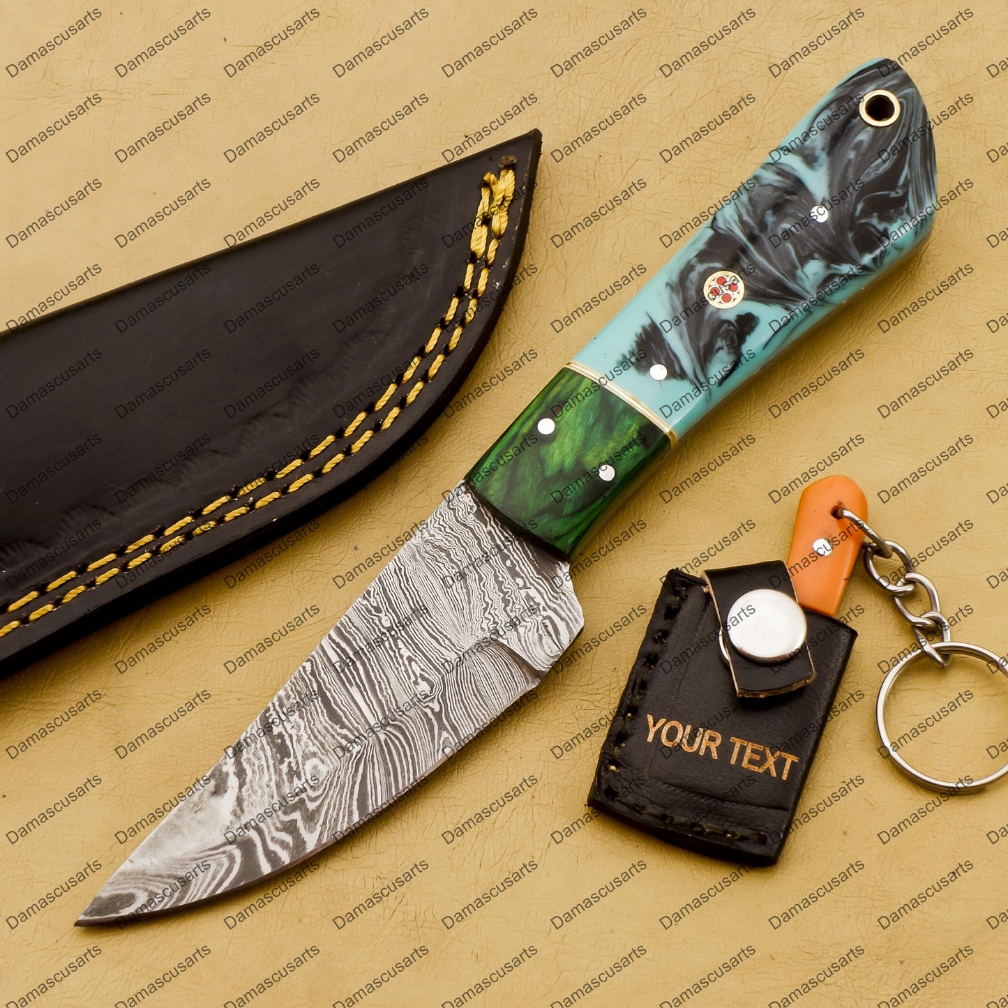 Customize Custom Hand Made Forged Hunter Knife Damascus Steel Bowie Knife Handle Tali Wood with Leather Sheath Free Key Chain Gift