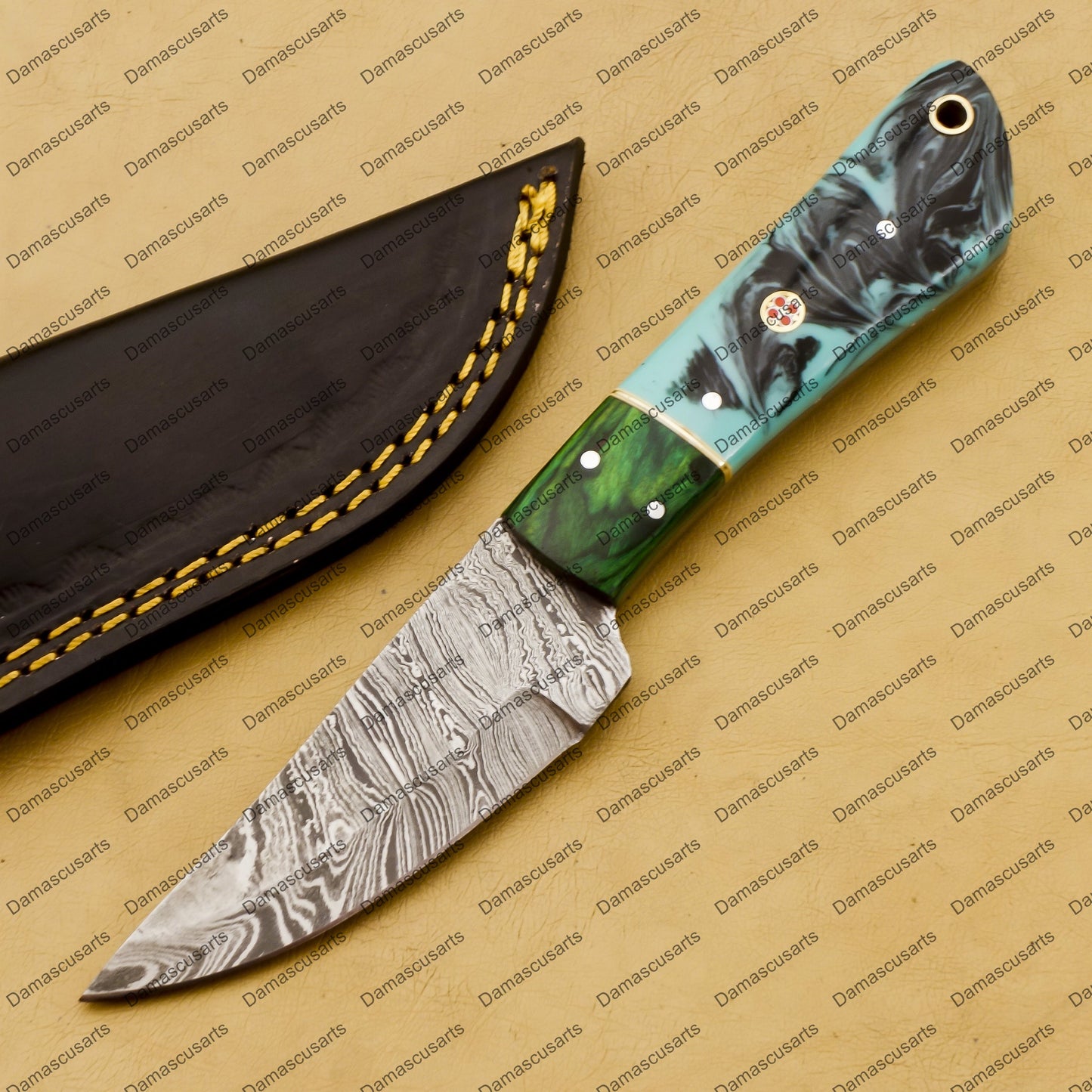 Customize Custom Hand Made Forged Hunter Knife Damascus Steel Bowie Knife Handle Tali Wood with Leather Sheath Free Key Chain Gift