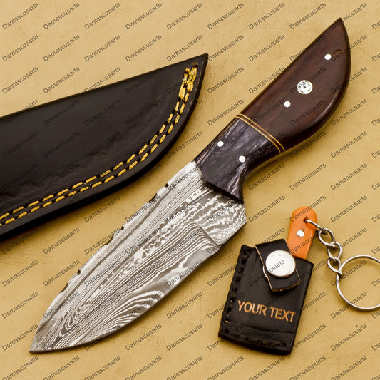 Customize Custom Hand Made Forged Hunter Knife Damascus Steel Bowie Knife Handle Dia Bone with Leather Sheath Free Key Chain Gift