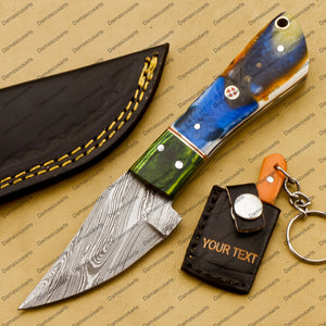 Customize Custom Hand Made Forged Hunter Knife Damascus Steel Bowie Knife Handle Dia Bone with Leather Sheath Free Key Chain Gift