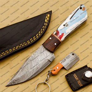 Customize Custom Hand Made Forged Hunter Knife Damascus Steel Bowie Knife Handle Tali Wood with Leather Sheath Free Key Chain Gift