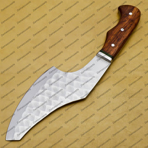 Handmade Damascus Steel Cleaver Chopper Chef Kitchen Knife Heavy Duty Damascus Handle Walnut Wood with Leather Sheeth