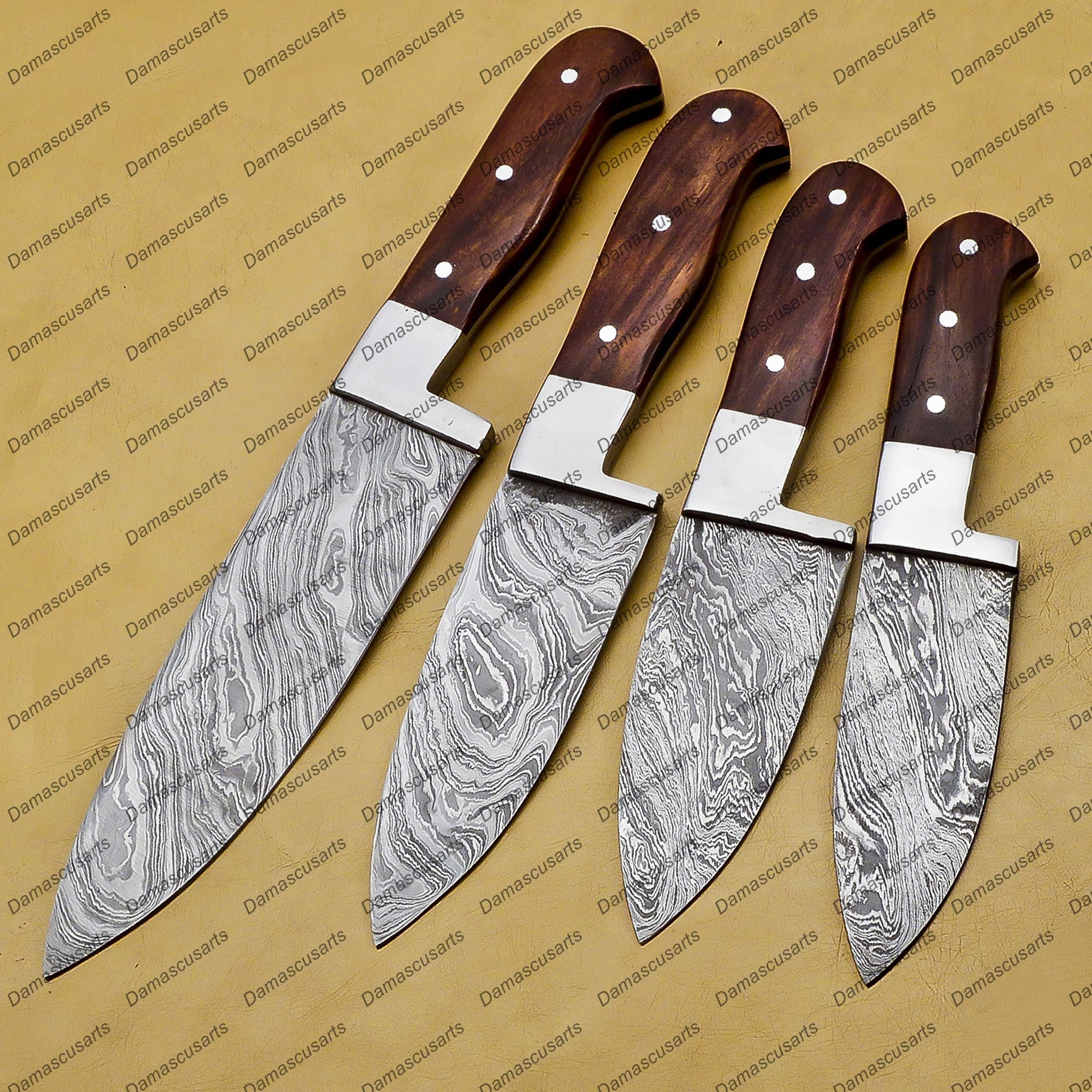 Damascus Chef Knife Set Best Gift Vintage Knife Forged Steel Knife Perfect Gift Handcrafted Kitchen Assortment Handle made with Koa Wood