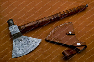 Custom Handmade Damascus steel axe, Viking Axe, Camping axe, Throwing axe, Axe with leather sheath, Birthday gift & Groomsmen gift for him