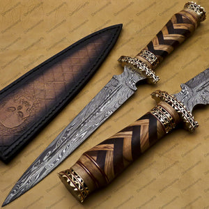 18" personalized Python High End Handmade Damascus Steel Mosaic Bowie Knife Hunting Knife 13 inches Blade with handle leather sheath