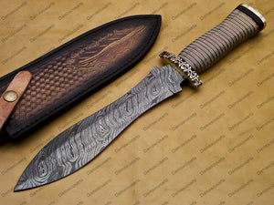 12" personalized Python High End Handmade Damascus Steel Mosaic Bowie Knife Hunting Knife 7 inches Blade with handle leather sheath