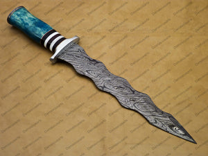 15" personalized Python High End Handmade Damascus Steel Mosaic Bowie Knife Hunting Knife 10 inches Blade with handle leather sheath