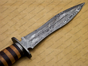 12" personalized Python High End Handmade Damascus Steel Mosaic Bowie Knife Hunting Knife 9 inches Blade with handle leather sheath