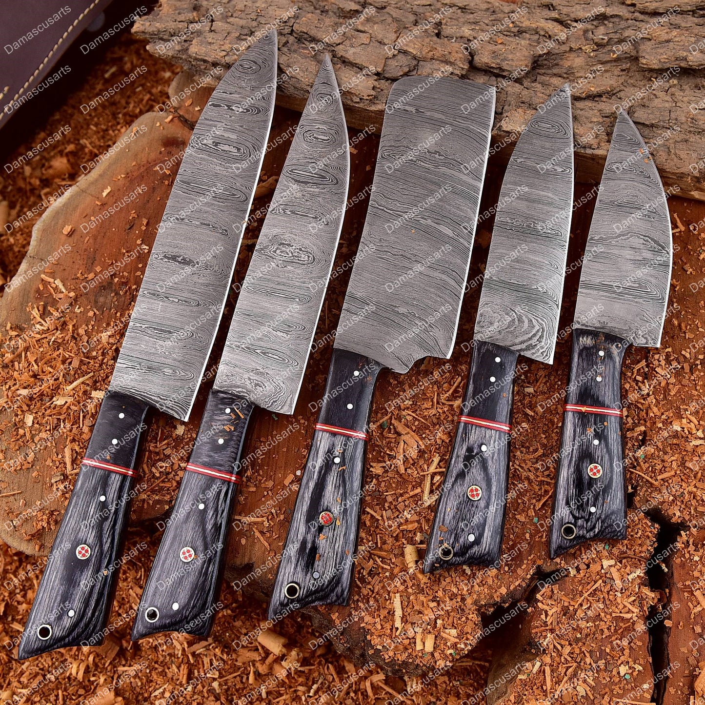 Handmade Damascus Steel Chef Knife Set With Rolling Bag Black