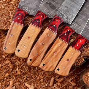 Handmade Damascus Steel Chef Knife Set With Rolling Bag Rosewood Red