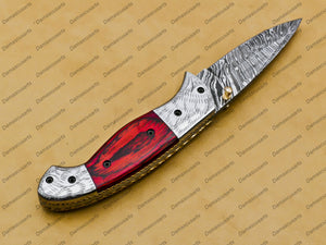 personalized hand made Hephaestus 7.5 Long Damascus Pocket Knives Titanium Handle with paddock wood and A grade green ruby , Diamond