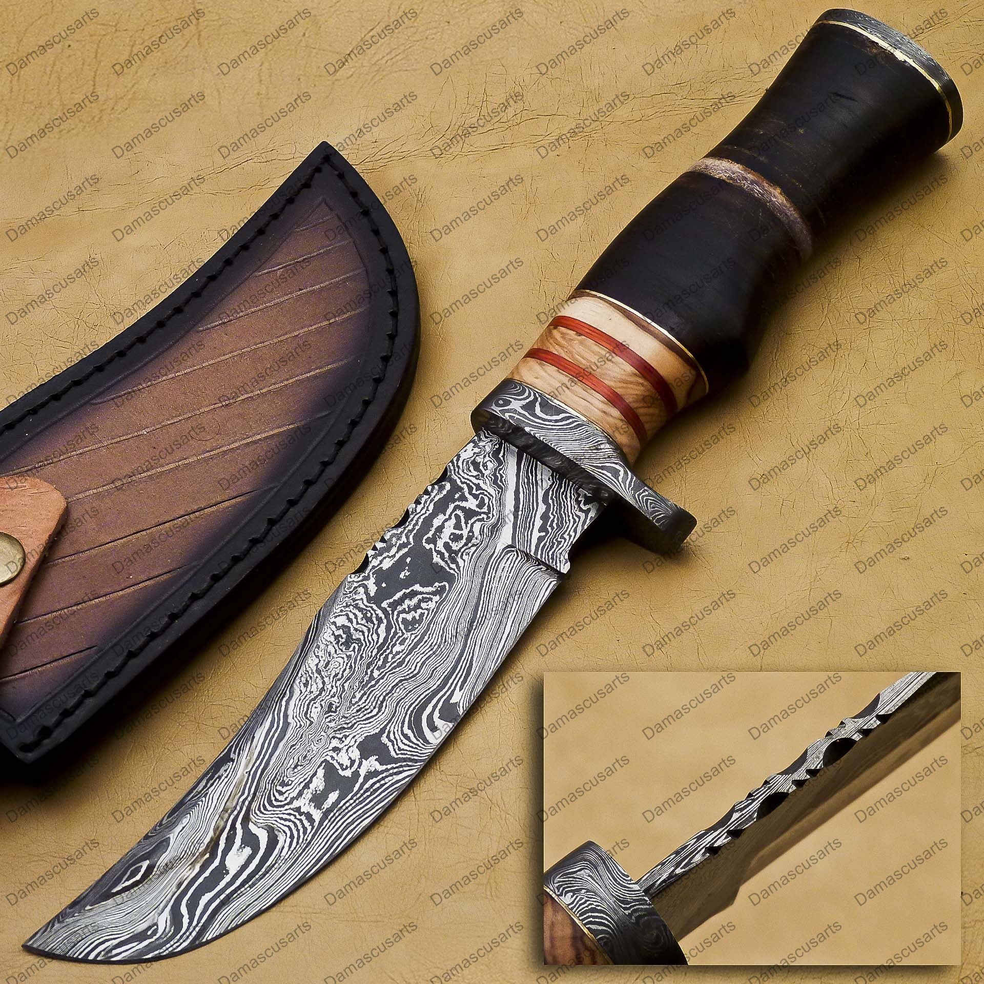 10" Personalized Damascus Knife 6 Inches Blade Damascus Hunting Fixed Blade Knife Damascus Hand Made Word Class Knives with sheath