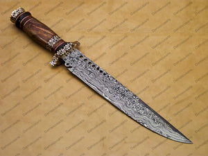 16" personalized Python High End Handmade Damascus Steel Mosaic Bowie Knife Hunting Knife 11 inches Blade with handle leather sheath