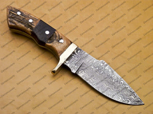 customize Custom Hand Made Forged Hunter Knife Damascus Steel Bowie Knife Handle Tali Wood With Leather Sheath