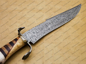 16" personalized Python High End Handmade Damascus Steel Mosaic Bowie Knife Hunting Knife 9 inches Blade with handle leather sheath