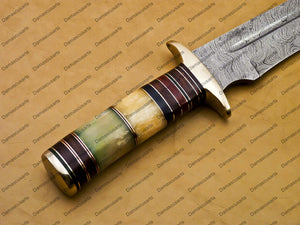 Handmade damasucs Custom Steel Hunting Bowie Knife Fixed Blade with Leather sheath Personalized Knife for Men, Gift for Men, Handmade Gift