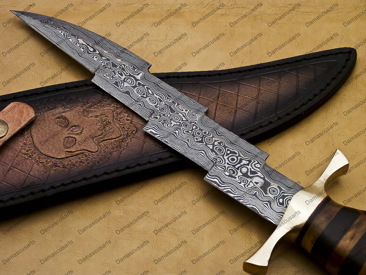 12" personalized Python High End Handmade Damascus Steel Mosaic Bowie Knife Hunting Knife 7 inches Blade with bone handle leather sheath