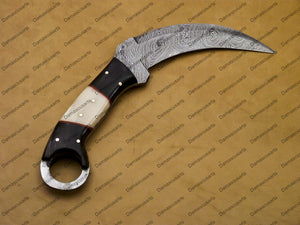 Personalized Damascus Folding Pocket knife Karambit Knife Hunting knife Handle Wood knife Engraved Knives, Folding Knife, Karambit sheath