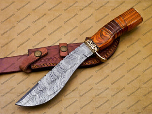 Customize Hand Made Damascus Fixed Blade Hunting Bowie Skinner Survival Handmade Knife Outdoor Bowie Damascus Knife with Leather Sheath