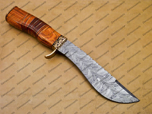 Customize Hand Made Damascus Fixed Blade Hunting Bowie Skinner Survival Handmade Knife Outdoor Bowie Damascus Knife with Leather Sheath